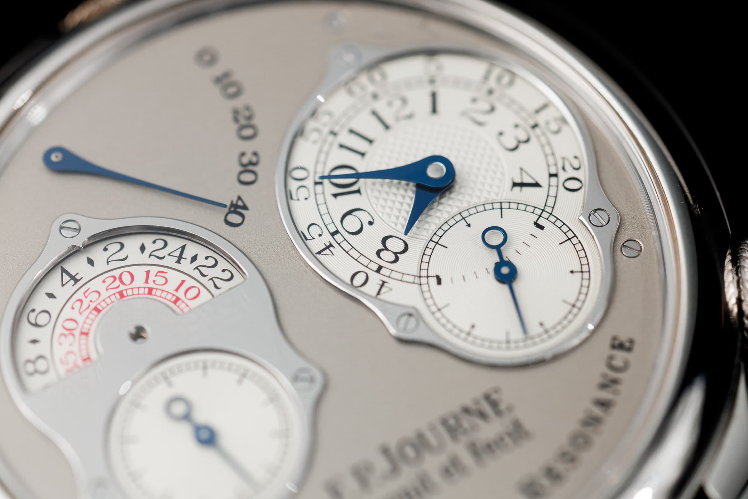 F.P. Journe Chronomètre à Résonance RT in platinum with grey dial, dial detail