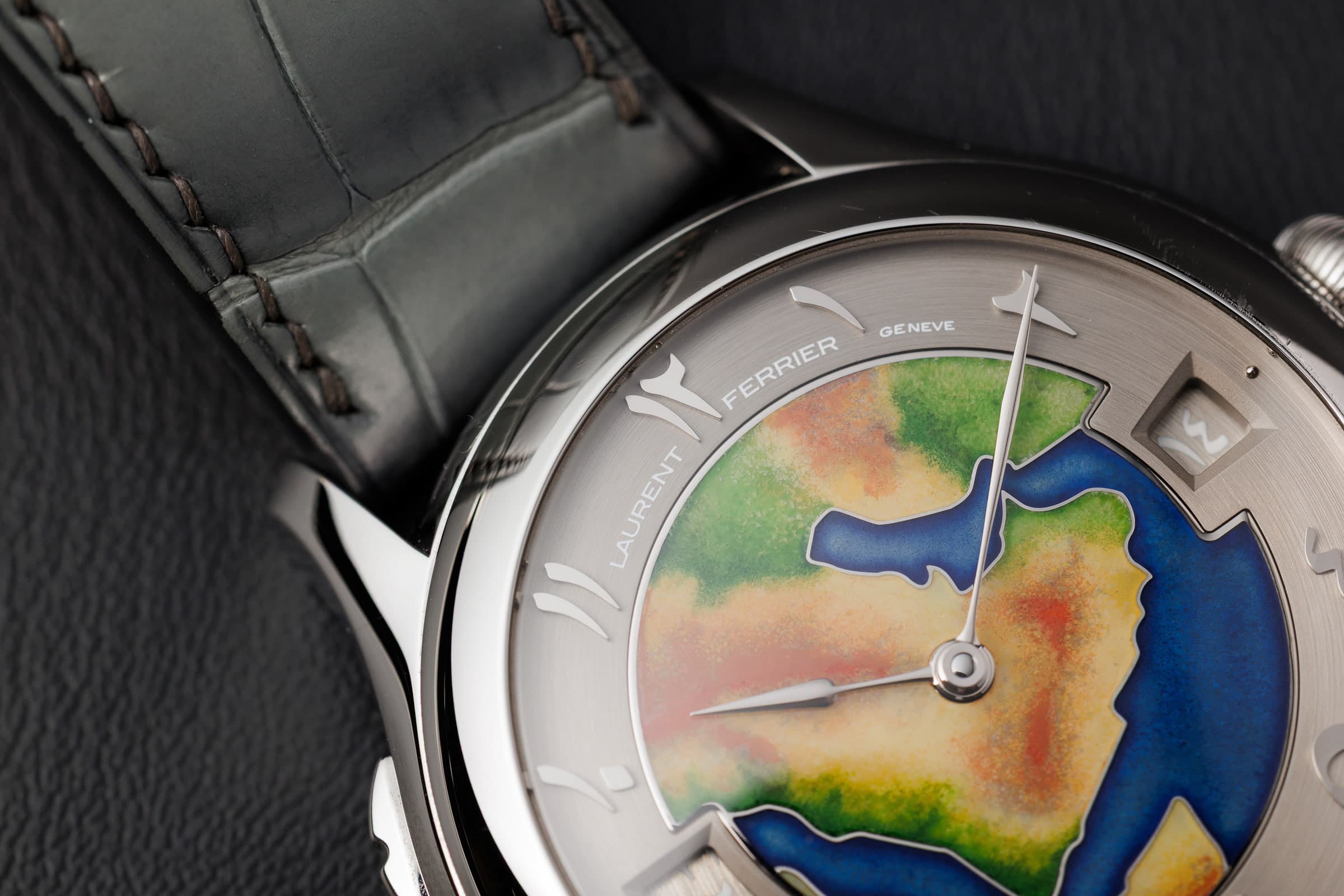 Laurent Ferrier Classic Traveller LF230.02 in white gold with enamel map dial, enamel map dial