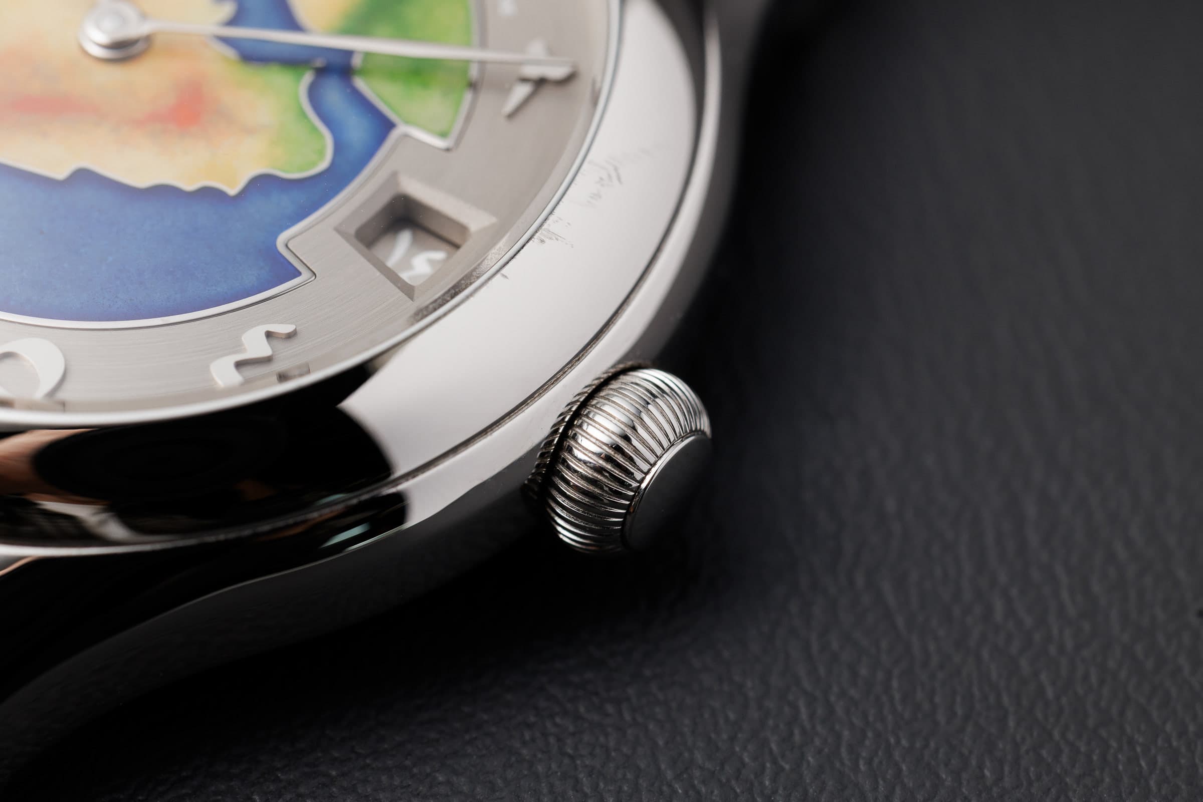 Laurent Ferrier Classic Traveller LF230.02 in white gold with enamel map dial, dial and crown