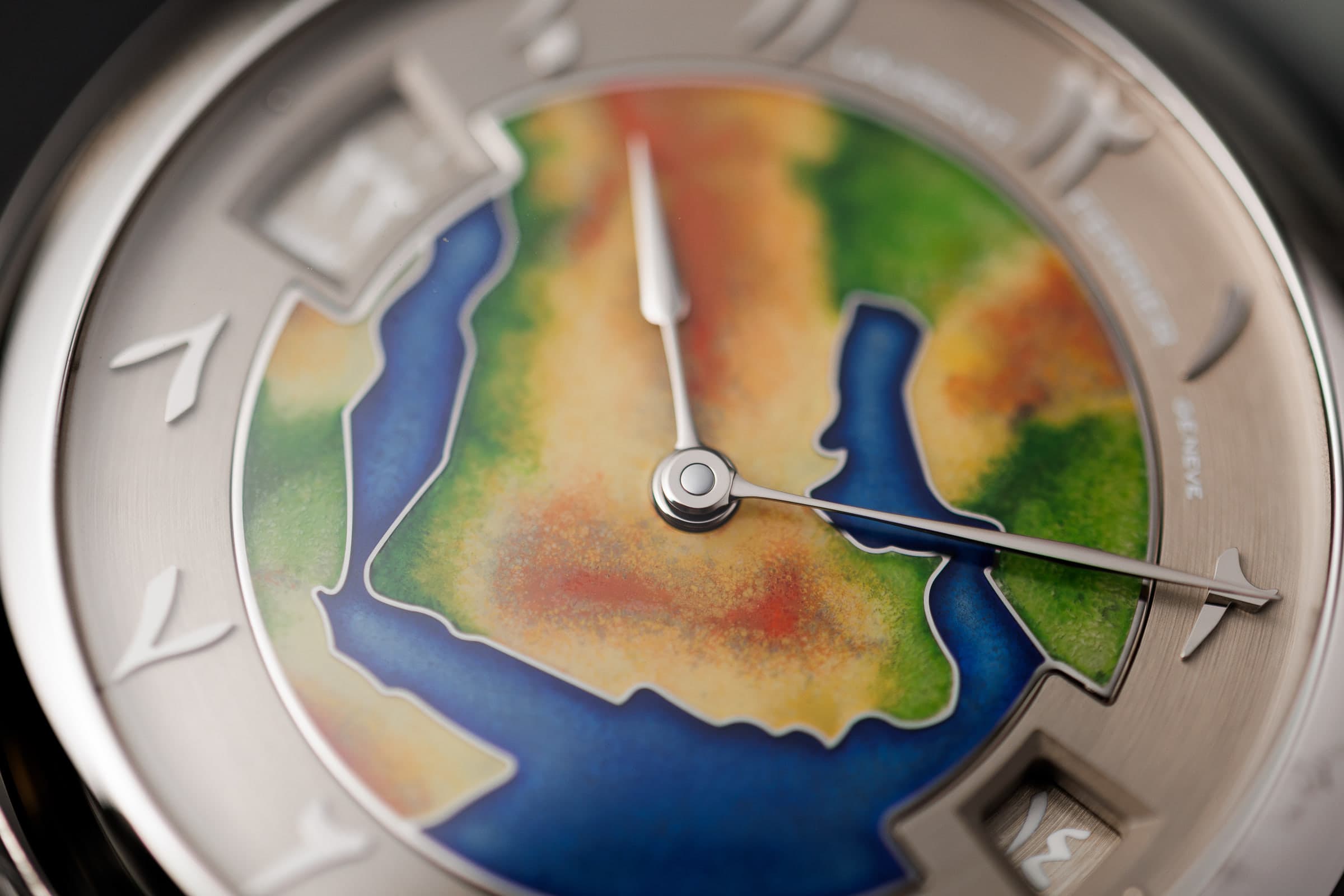 Laurent Ferrier Classic Traveller LF230.02 in white gold with enamel map dial, dial detail